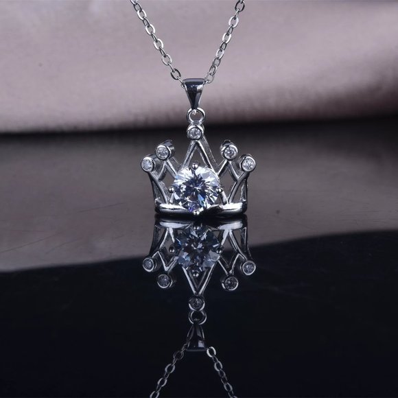 2ct CZ S925 Crown Necklace - Picture 2 of 8